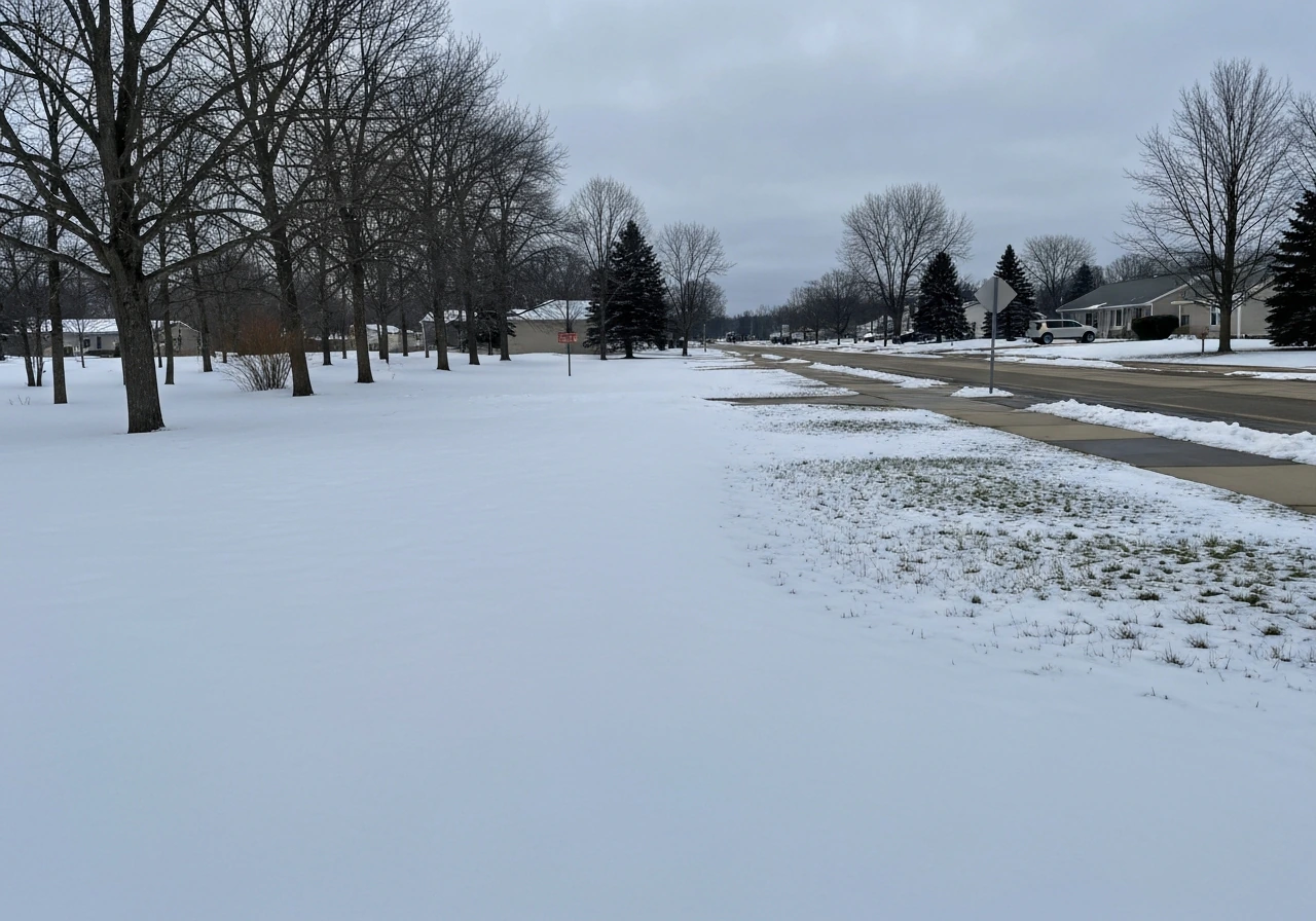 Winter landscape showing harsher snowy north and milder southern Michigan conditions side by side.