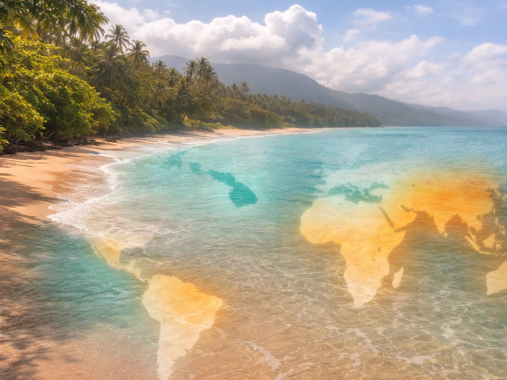 Warm coastal landscape with subtle map-like region shading suggesting ideal U.S. ginger areas.