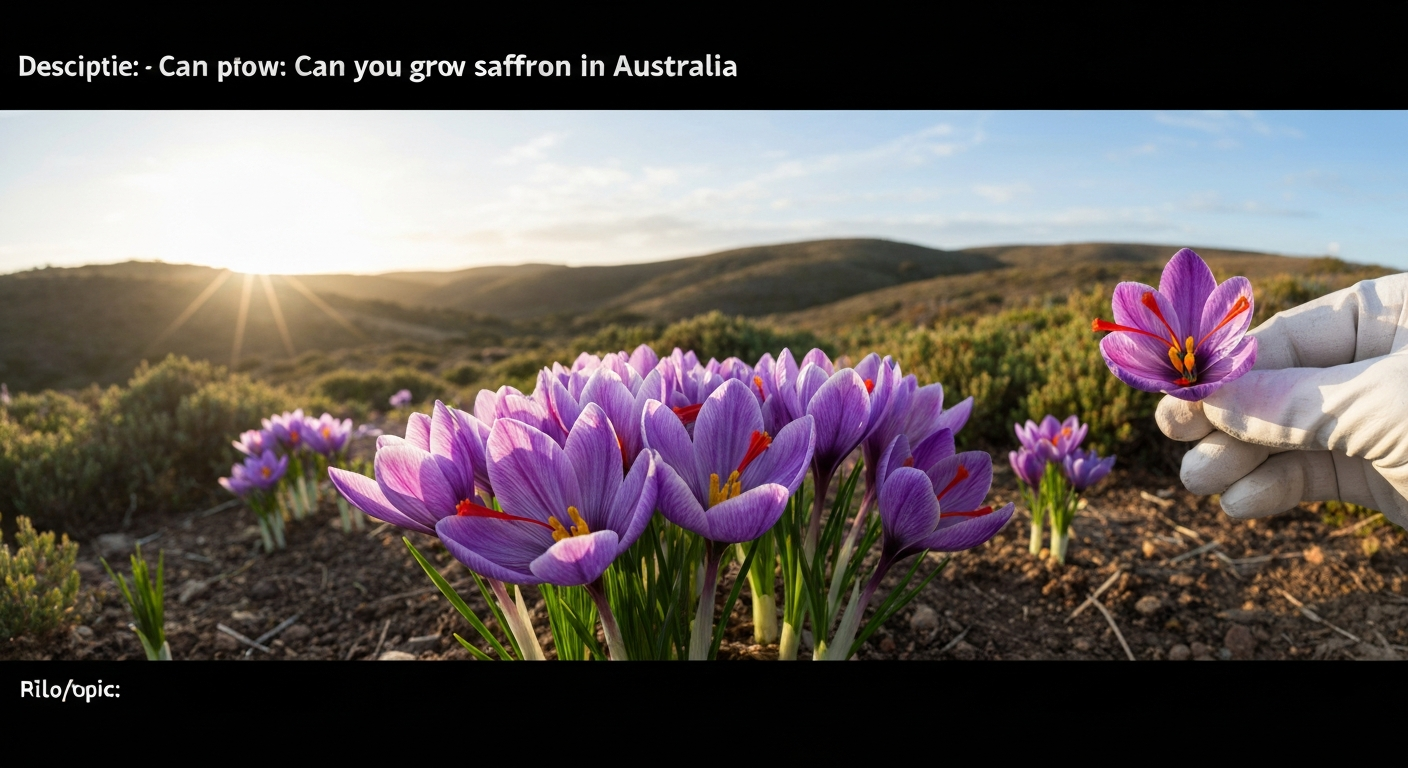 Saffron (Crocus sativus) flowers in an Australian garden at autumn with a hand harvesting a stigma.